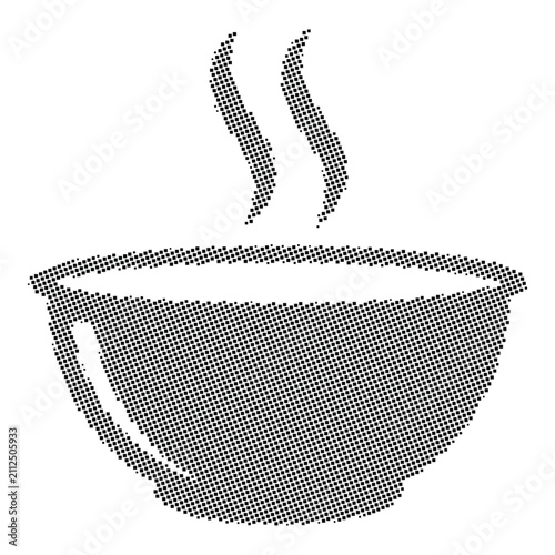 Hot bowl of soup with steam halftone pixel dot vector icon
