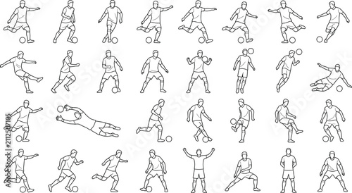Cuadro en lienzo Soccer Player Action Pose Collection with Football Skills and Sports Outline Cha
