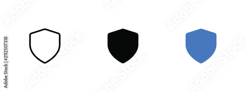 Shield Silhouette Variations In Black And Blue Flat Icon Set Against A White Background shields protection security safety