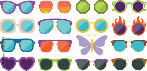 Quadro su tela Colorful Sunglasses Vector Icon Set with Trendy Eyewear Shapes for Summer Travel