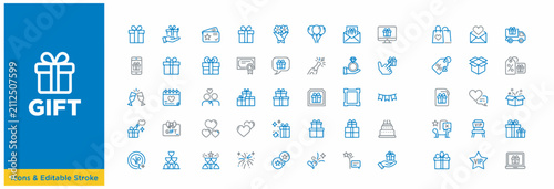 Foto Elegant collection of gift and celebration line icons for shopping and special o