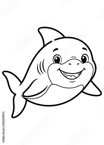 Baby Shark Coloring Book Page, Cute Cartoon Shark Outline, Printable Black and White Ocean Animal Coloring Sheet for Kids
