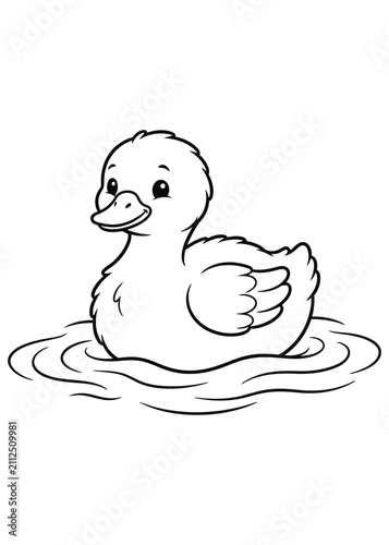 Baby Swan Floating Coloring Page, Cute Cartoon Swan Outline, Printable Black and White Bird Coloring Sheet for Kids