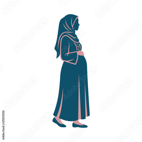 Cuadro en lienzo Pregnant Muslim woman in hijab vector, expectant mother in traditional modest cl
