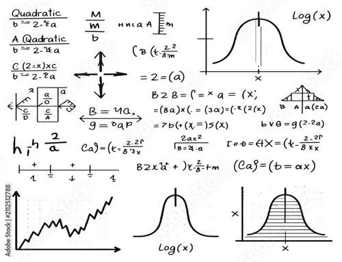 Foto Hand Drawn Mathematical Formulas and Functions Collection, Algebra Equations, St