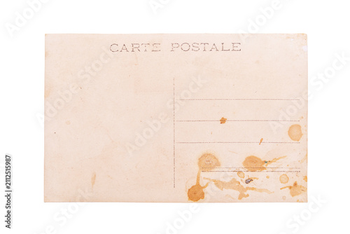 Blank backside of old postcard isolated on white, including clipping path