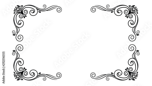 Ornate black scrollwork corners designed to frame certificates or invitations, presented on a white background.