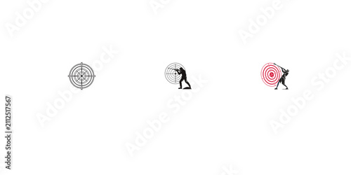 Canvastavla Set of three target icons with marksman and athlete for competitive shooting sports design