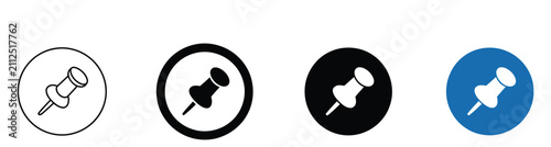 Pinned Item Icon vector. Pushpin symbol and pin button pictogram for saved notes, fixed messages, important content, bookmarks, and user interface navigation.