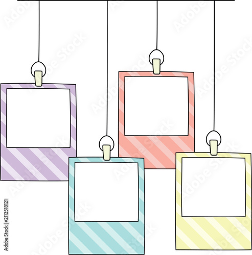 Cute Pastel Hand Drawn Hanging Polaroid Photo Frames Doodle Vector Illustration Set