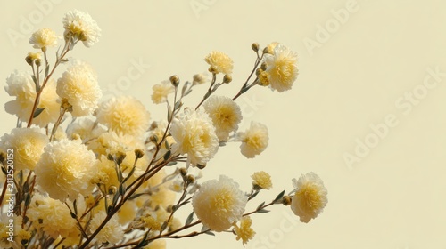 Close up of delicate yellow flowers against a soft pale background