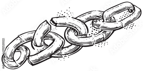 Konstfotografi Broken metal chain link symbol of freedom and liberation hand drawn vector illustration for conceptual design