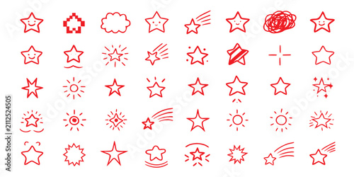 Set of cute hand drawn star doodle icons and shapes