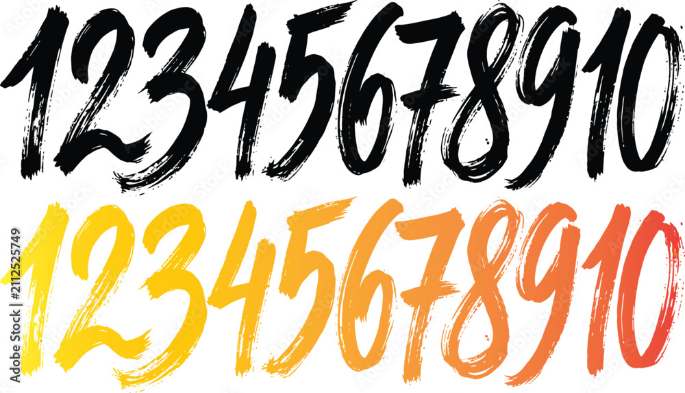 Naklejka premium Brushstroke number set bold colorful digits one through ten for graphic design projects