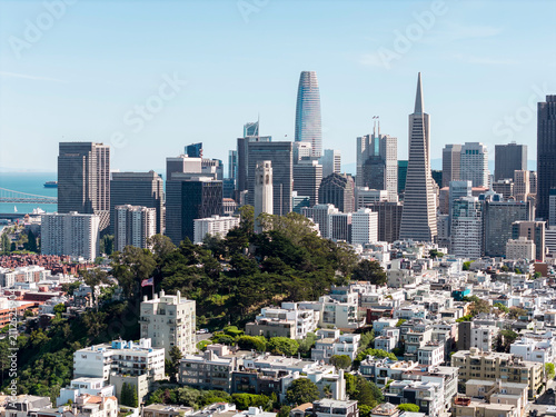 Aerial view of San Francisco waterfront near Coit Tower