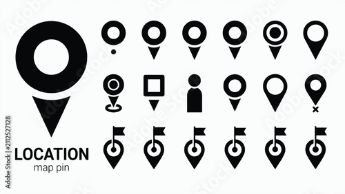 Картината върху платно Collection of black map location pointer icons with location, navigation