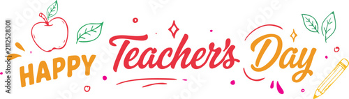 Floral ornament with apple and pencil colorful vector illustration for teacher s day celebration