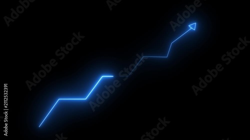 Neon Business chart icon isolated . business chart growth concept black background right arrow icon.