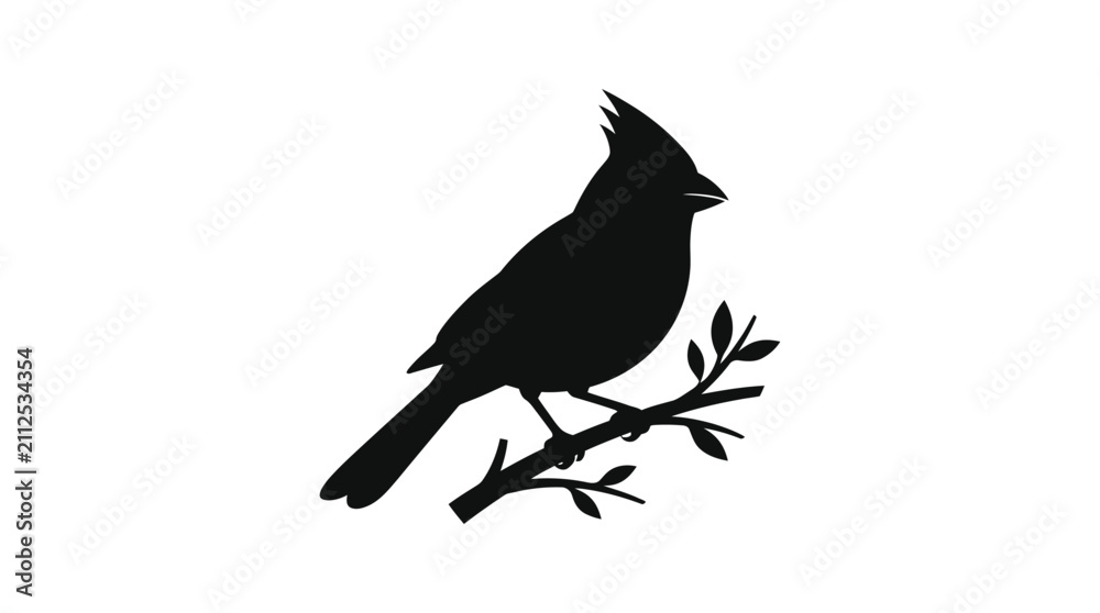 Obraz premium Cardinal Perched On Branch Black Silhouette avian