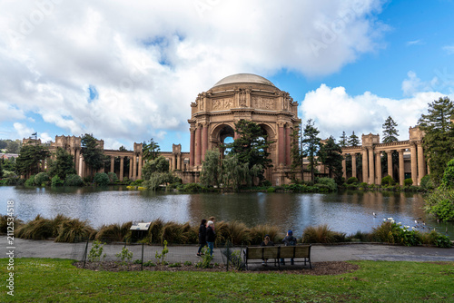 Palace of Fine Arts dome and lagoon on a sunny day in San Francisco, California
