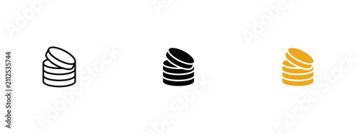 Stacked coins illustration in black gold and outline variations on a white background currency money wealth finance stack
