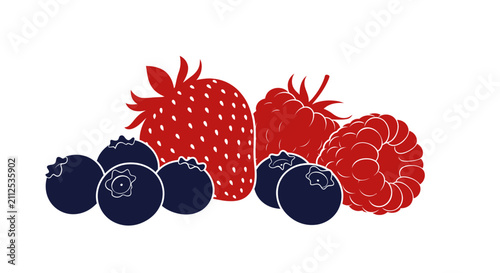 Cuadro en lienzo Colorful illustration of assorted berries with depicts stylized arrangement blue