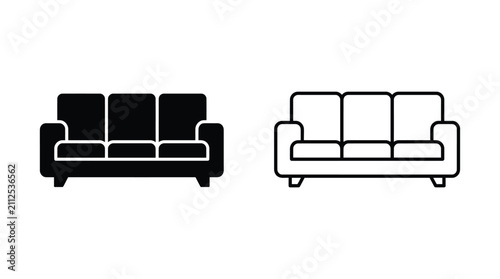 Cuadro en lienzo Sofa Silhouette Set Black And White Outline Against White Background
