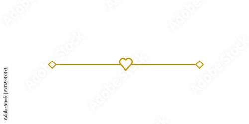 Fotografía Gold decorative line divider with a heart and diamond shapes isolated on transpa