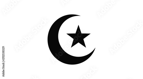 Tablou pe pânză Crescent moon and star silhouette on a white background