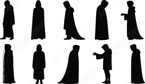 Принти на полотні Black silhouettes of figures wearing