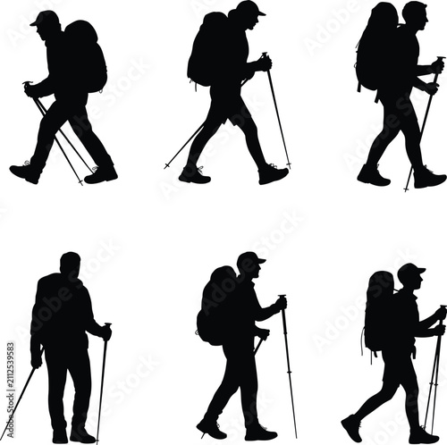 Silhouettes of hikers with backpacks