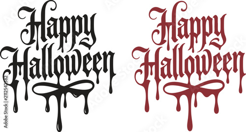 Happy Halloween vector typography gothic dripping lettering design for holiday greeting card and pa