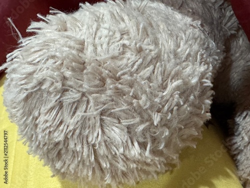 Photography White fluffy fur shag rug texture background close up