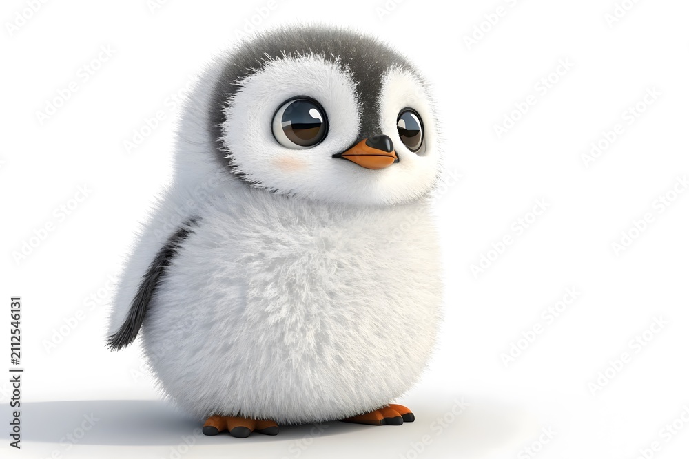 Obraz premium Cute cartoon baby penguin with big eyes looking happy