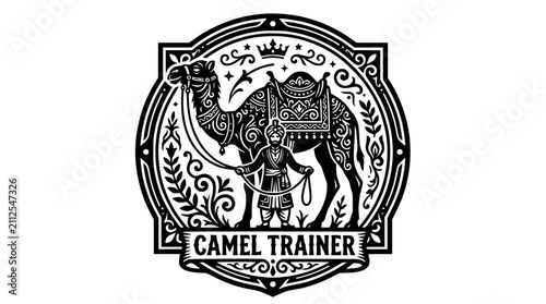 Принти на полотні Vintage camel trainer badge logo with ornate frame.