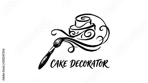 Bild auf Leinwand Minimalist black and white cake decorator bakery logo.