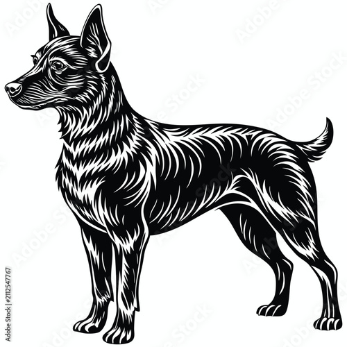 Black Silhouette Vector Illustration of a Sitting Dog in Profile View
