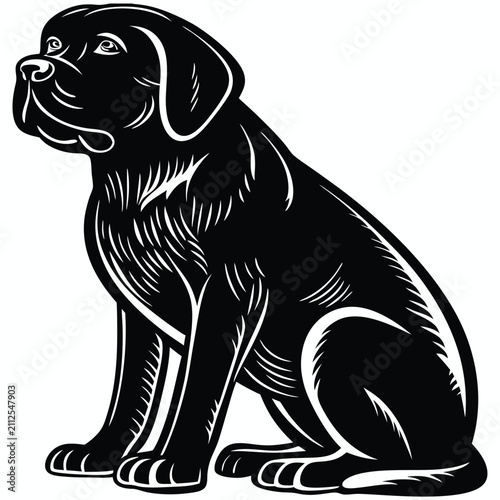 Black Silhouette Vector Illustration of a Sitting Dog in Profile View