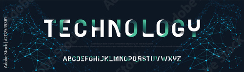 Technology folding font rounded bold font of green gradient glow ribbon letters set business futuristic logo template abstract vector elements for corporate identity emblem label or icon folding font