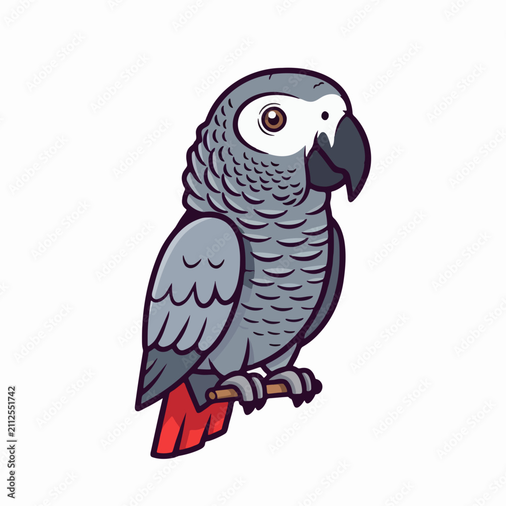 Fototapeta premium African Gray parrot perched on a branch illustration