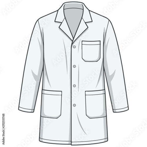 Minimalist White Lab Coat Flat Line Art Vector Illustration