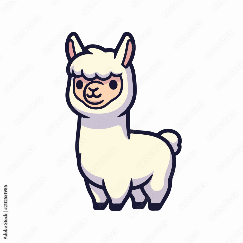 Fototapeta premium Cute white alpaca illustration standing on a white background