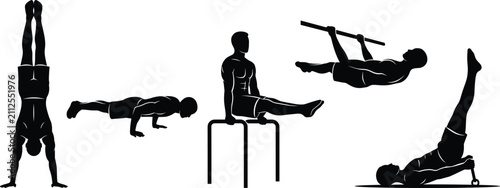 Canvastavla Calisthenics strength training silhouettes set with advanced bodyweight exercise