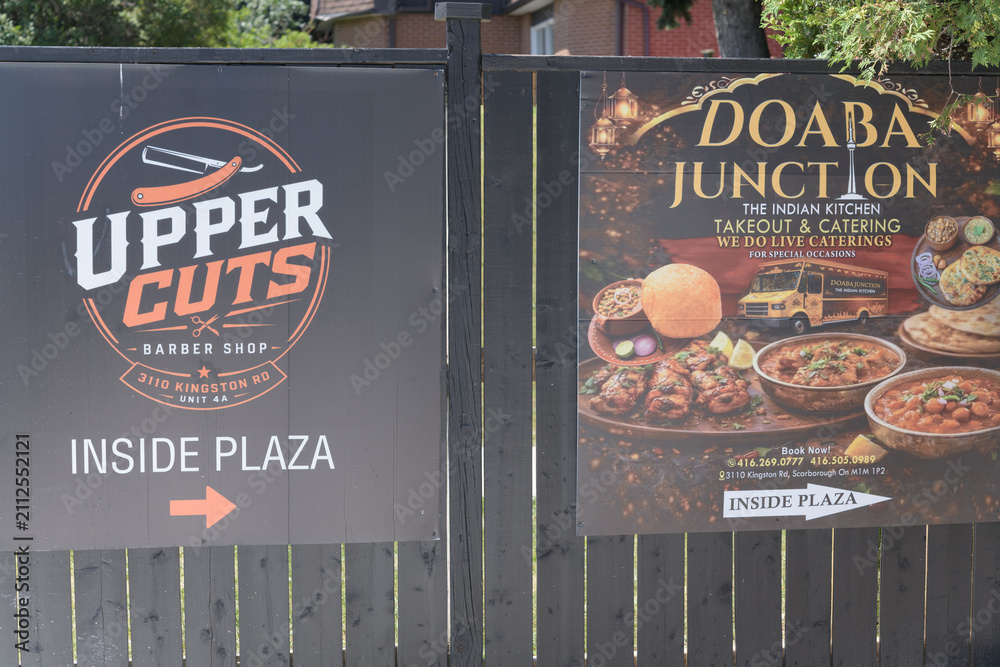 Obraz premium poster signs for Doaba Junction The Indian Kitchen and Upper Cuts Barber Shop (both at 3110 Kingston Rd), Scarborough, Toronto