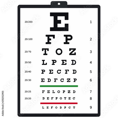 Snellen Eye Chart Vector Medical Vision Test Graphic on Clipboard
