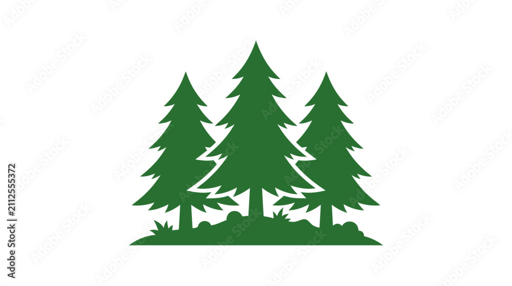 Obraz premium Three green pine trees in a row.