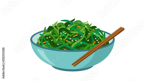 Obraz na płótnie Seaweed salad in a bowl with wooden chopsticks