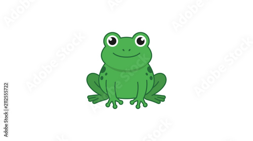 Cute green tree frog sitting on white background.