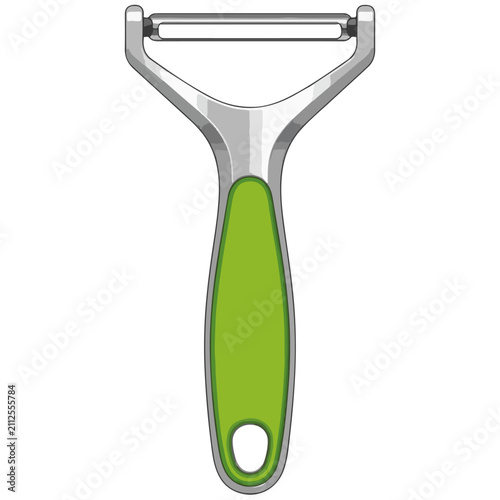 Y-Shaped Vegetable Peeler with Green Handle Vector Illustration