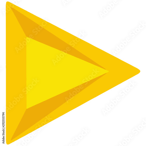 Yellow Triangle Play Button Vector Icon 3D
